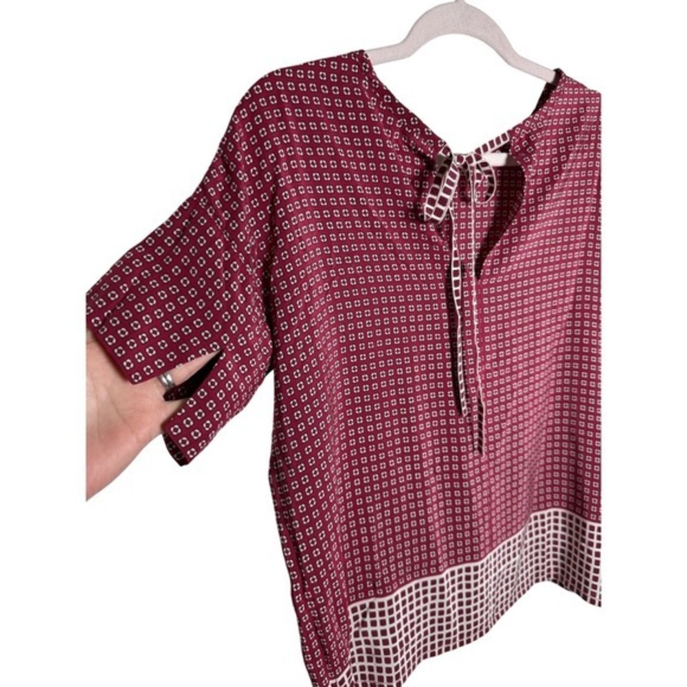 Madewell 100% Silk Bow Back Geometric Blouse Burgundy XS - Picture 4 of 6